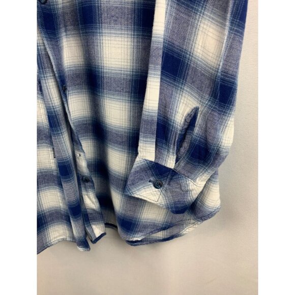 Boston Traders Womens Blue Plaid Long Sleeve Shirt M Cotton/Modal - Picture 6 of 7